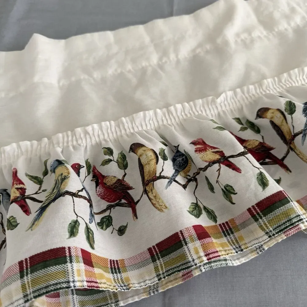 Vtg Window Toppers Songbirds Plaid Valance Ruffle Cardinal Blue Jay Birds 13x51